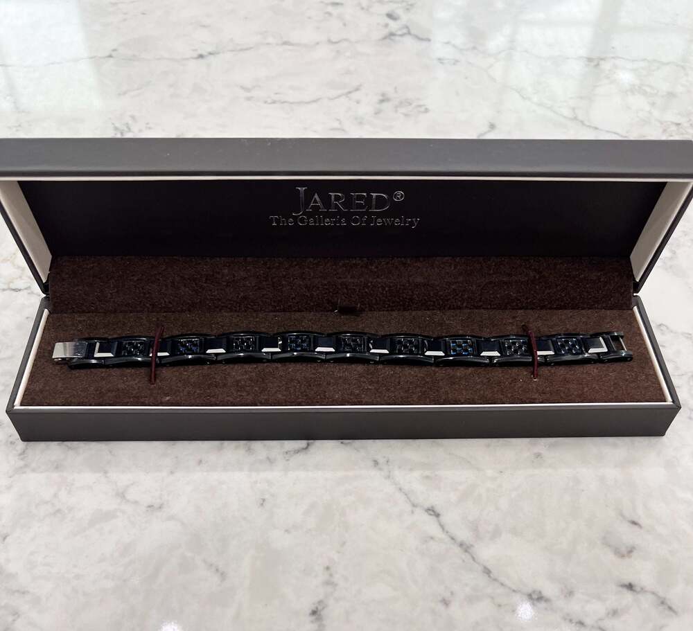 Jared Men's Blue Carbon Fiber and Stainless Steel Link Bracelet